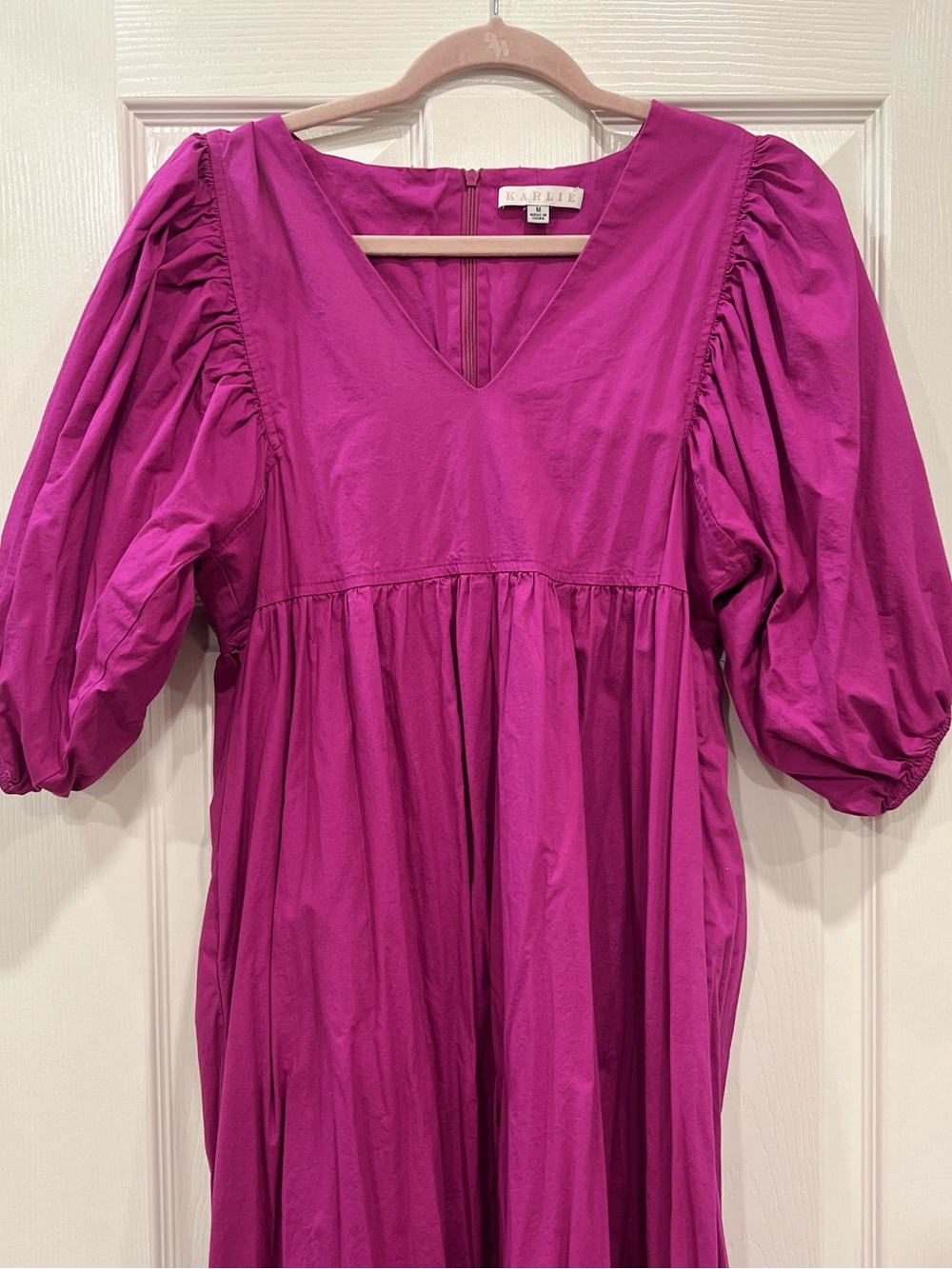 Karlie Fuchsia Puff-Sleeve Maxi Dress